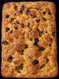 Sun-blushed Tomatoes, Black Olives and Basil Focaccia